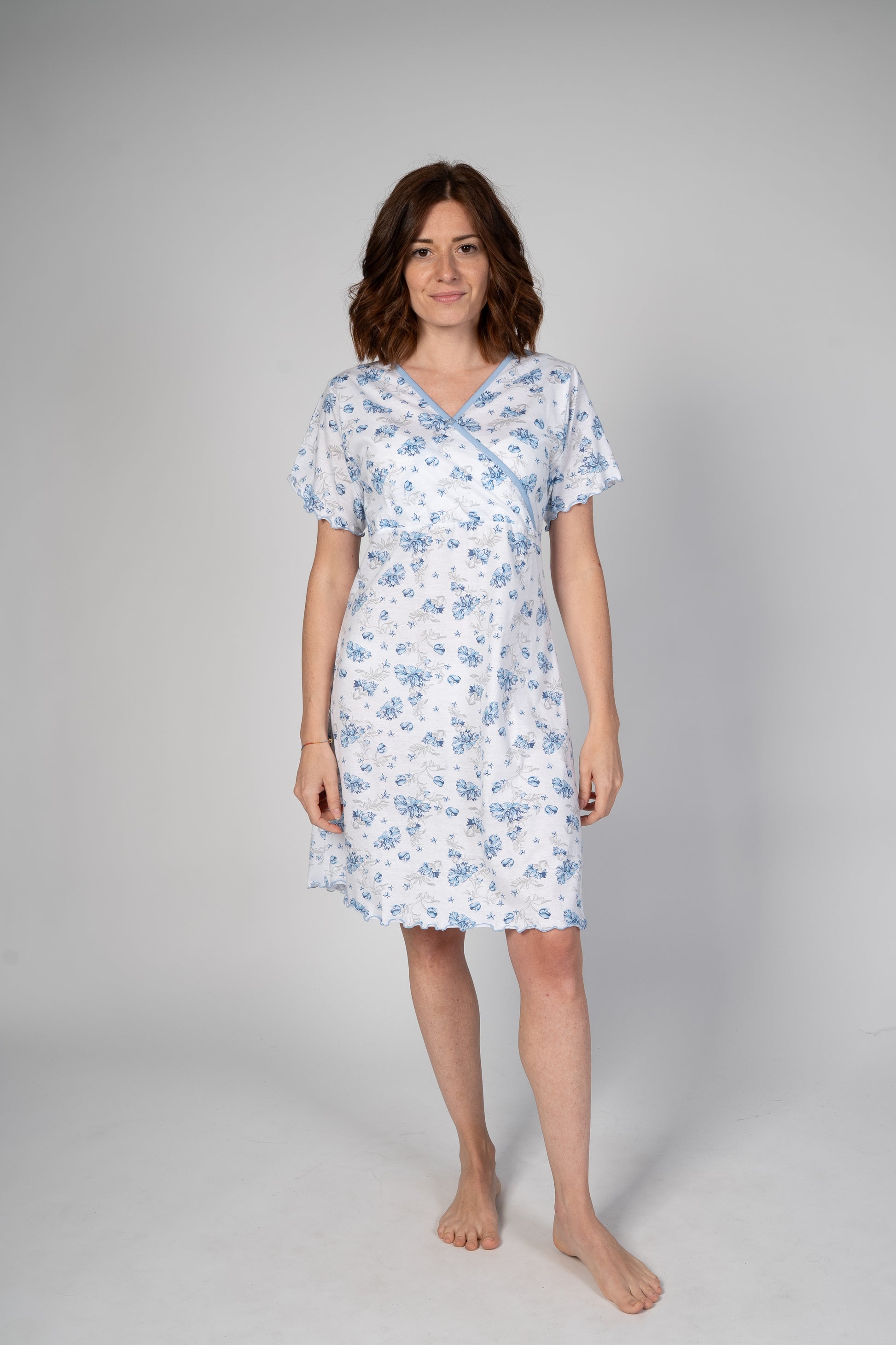 Camicia da notte Lisse in cotone jersey anallergico e traspirante premaman e allattamento scollo incrociato mezza manica