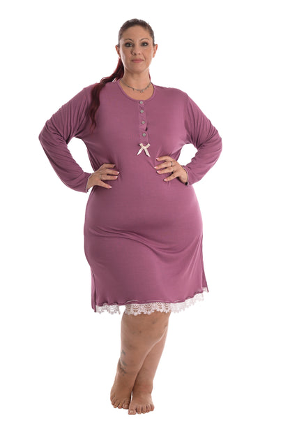 Camicia da notte Cantu' in modal, cotone eggerissimo, traspirante e anallergico, profonda abbottonatura ideale per premaman, future mamme e allattamento, taglie curvy,curvie plussize