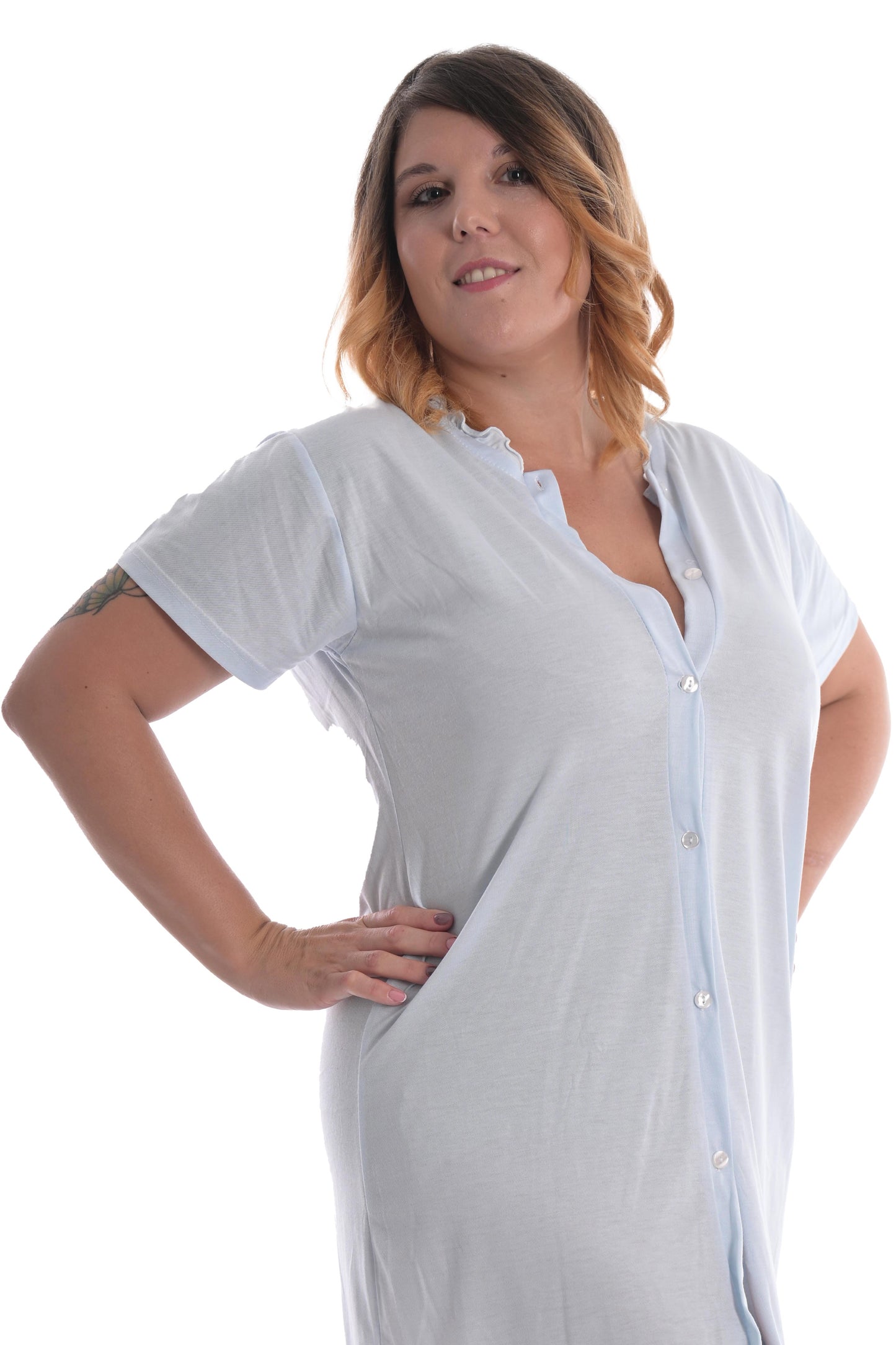 camicia da notte abbottonata in cotone modal a mezza manica corta curvy