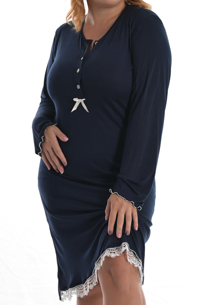 Camicia da notte Cantu' in modal, cotone eggerissimo, traspirante e anallergico, profonda abbottonatura ideale per premaman, future mamme e allattamento, taglie curvy,curvie plussize