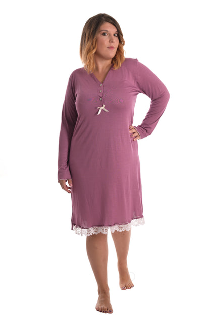 Camicia da notte Cantu' in modal, cotone eggerissimo, traspirante e anallergico, profonda abbottonatura ideale per premaman, future mamme e allattamento, taglie curvy,curvie plussize