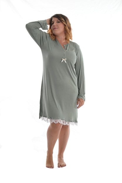 Camicia da notte Cantu' in modal, cotone eggerissimo, traspirante e anallergico, profonda abbottonatura ideale per premaman, future mamme e allattamento, taglie curvy,curvie plussize